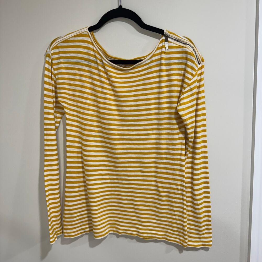 Ann Taylor LOFT Womens Yellow White Striped Long Sleeve Zipper T-Shirt Medium